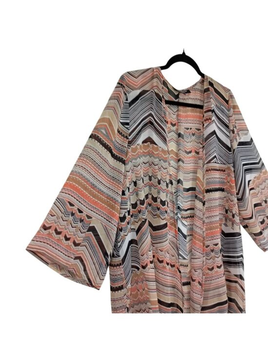 Alex & Olivia Womens Plus Size Open Front Kimono 2X Multicolor Chevron Print - Picture 5 of 8